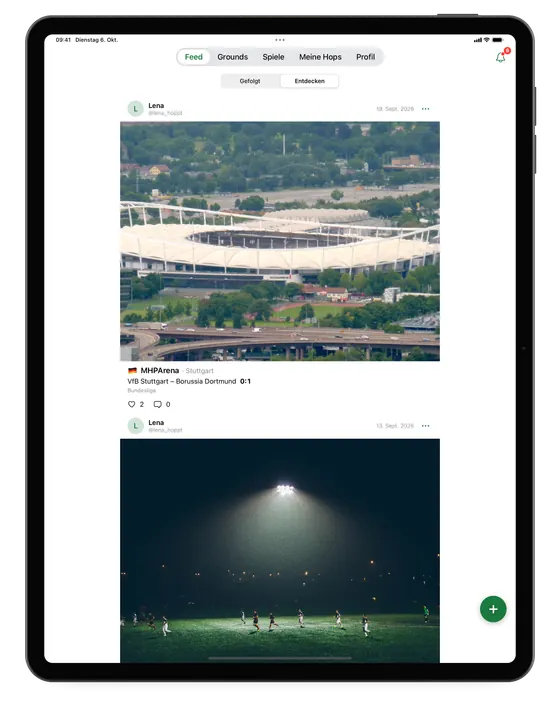 GroundHopper.net auf dem iPad: Feed mit den letzten Besuchen