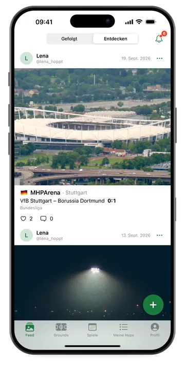 GroundHopper.net auf dem iPhone: Feed mit Besuchen anderer Hopper, Foto, Ground, Ergebnis und Likes