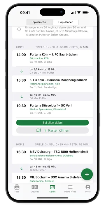 Hop-Planer: Vorschläge für mehrere Spiele an einem Wochenende