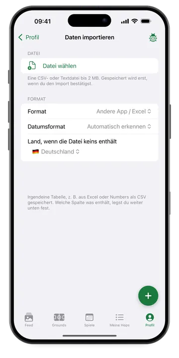 Daten importieren: Futbology-Export oder CSV-Datei