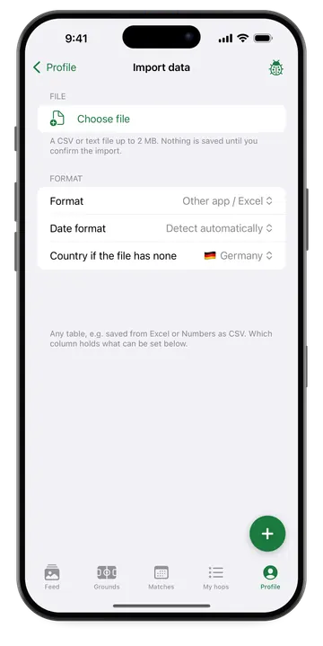 Import data: Futbology export or a CSV file