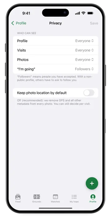 Privacy settings: who sees your profile, visits, photos and attendances